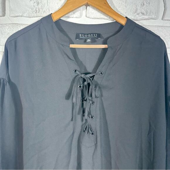 NEW Eloquii Sheer Lace Up Long Sleeve Top Size 16 - Picture 8 of 11